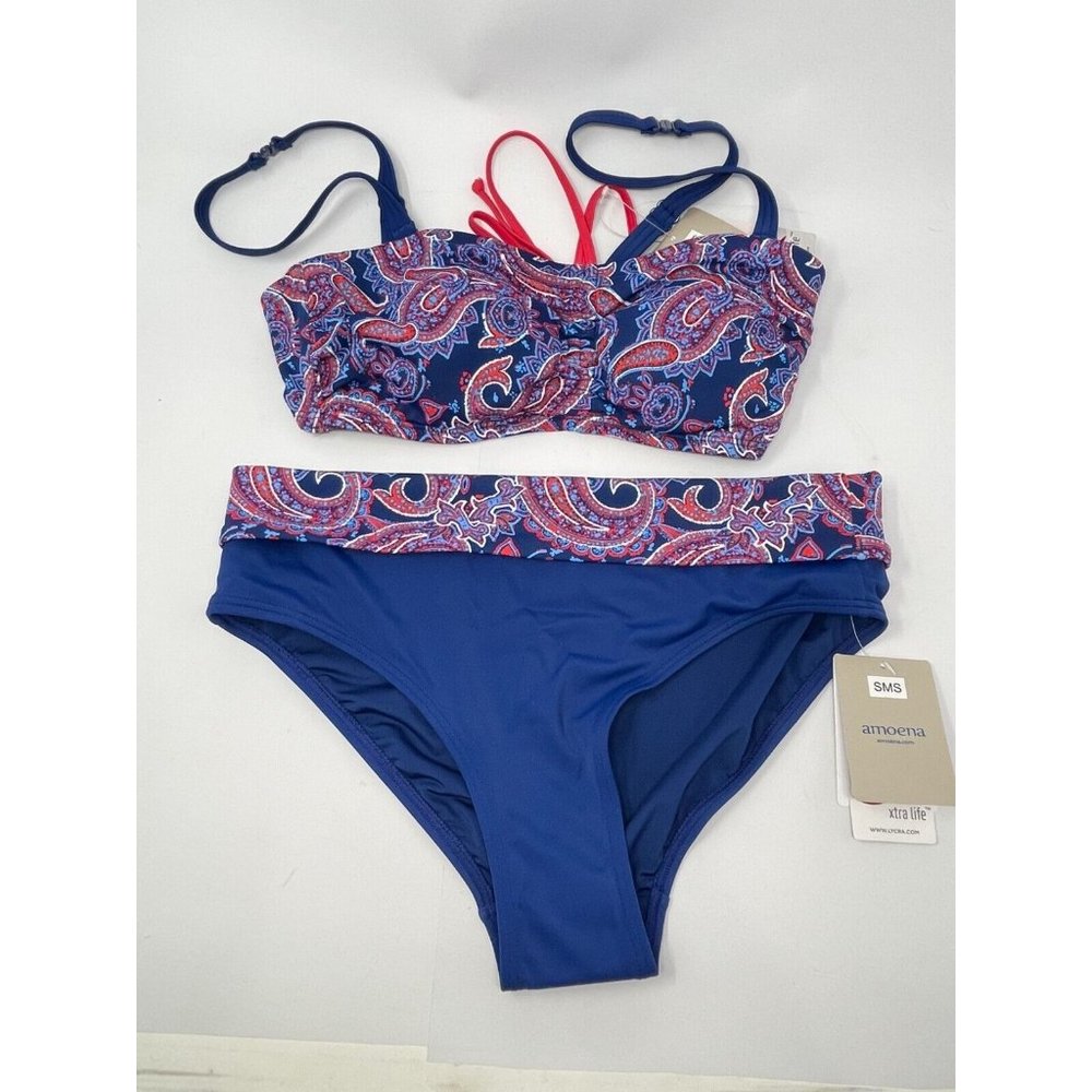New Amoena Women's Size 8B Bikini Set Swimsuit Be Attractive Blue Paisley Kiss